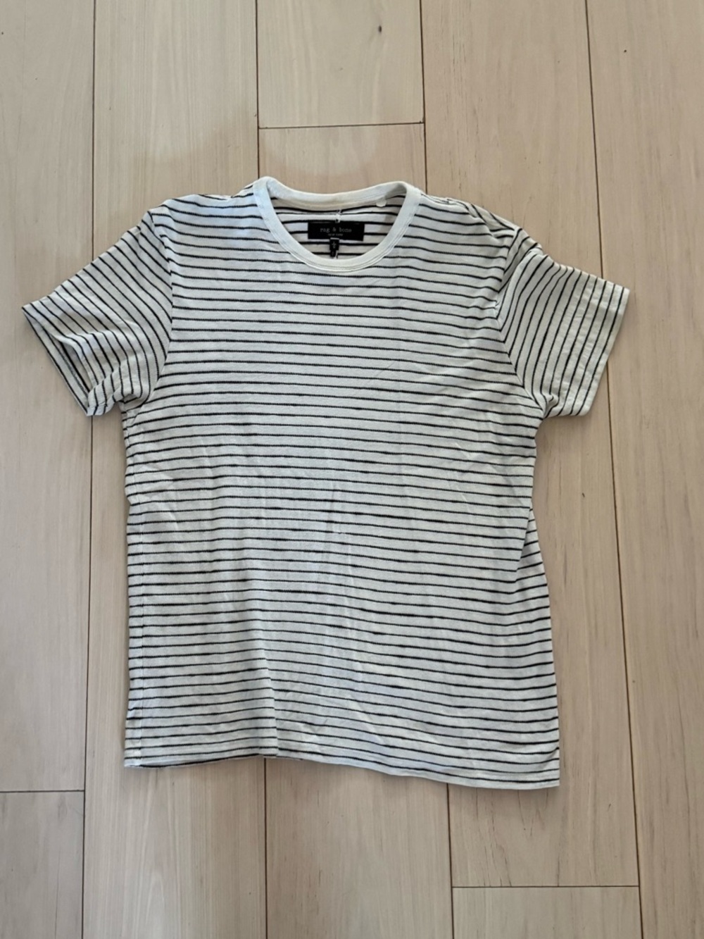 rag & bone White and Black Striped Crewneck T-Shirt